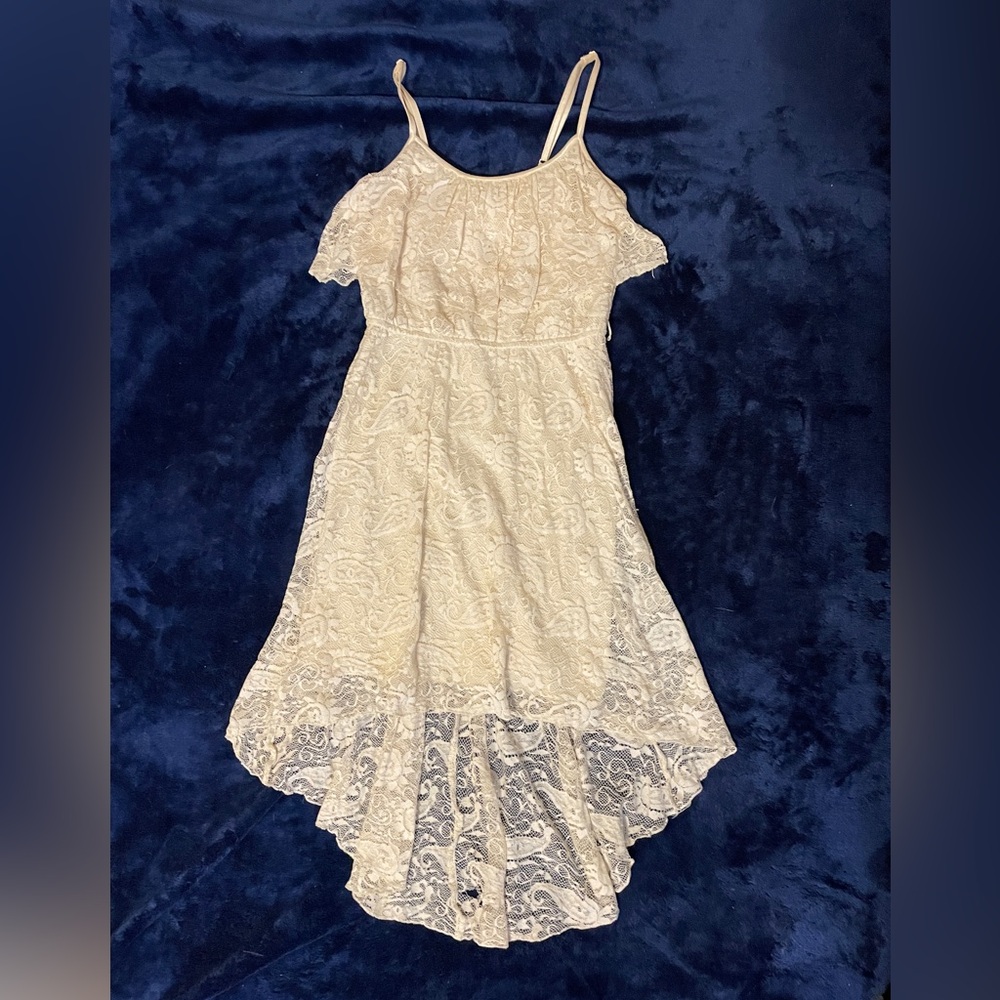 M AUW Lace cream midi high low tank dress elastic waist (missing belt)